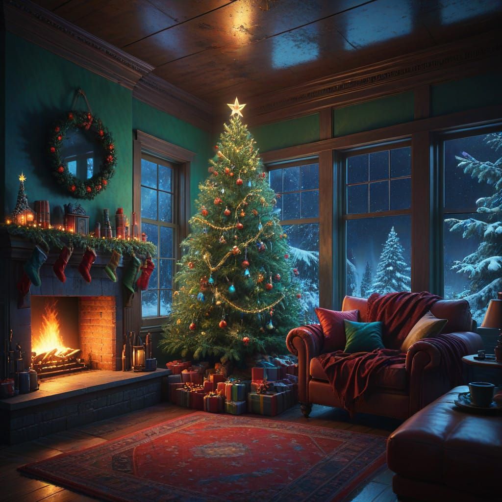Magical Christmas Scene in Vibrant Digital Art