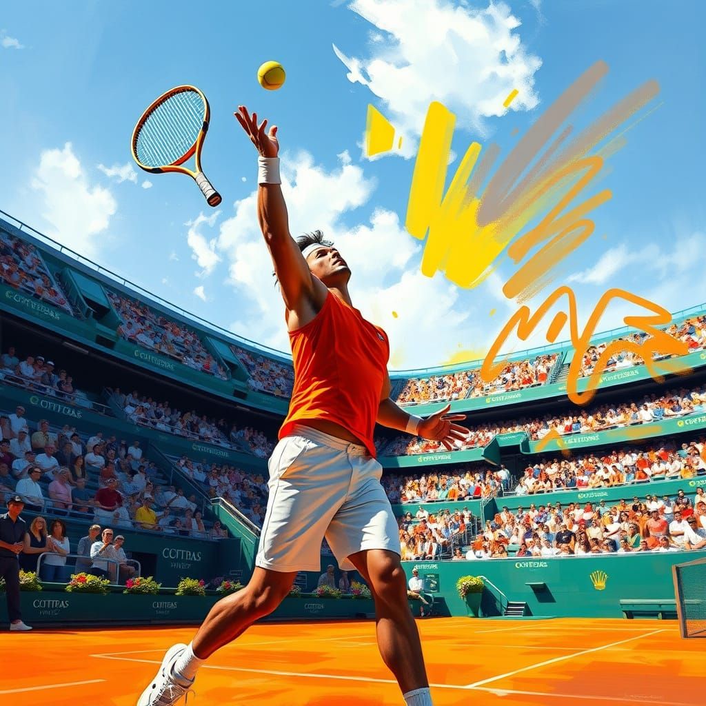 Tennis Pro in Action on Clay Court
