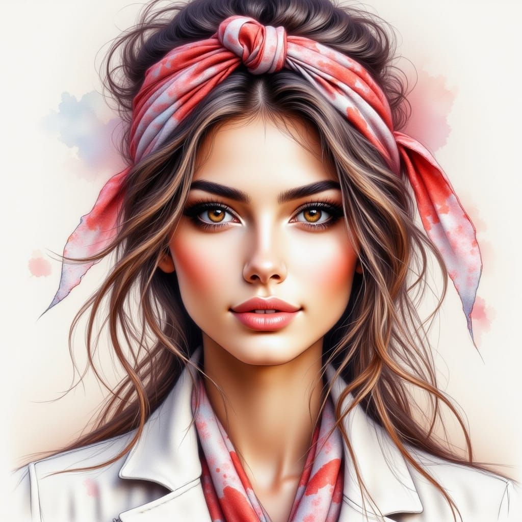 Stunning Woman with Scarf in Hyperreal Style