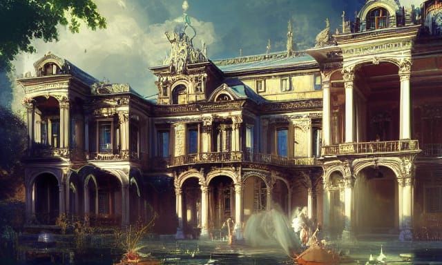 Renaissance Palace: Volumetric Baroque Oil Painting
