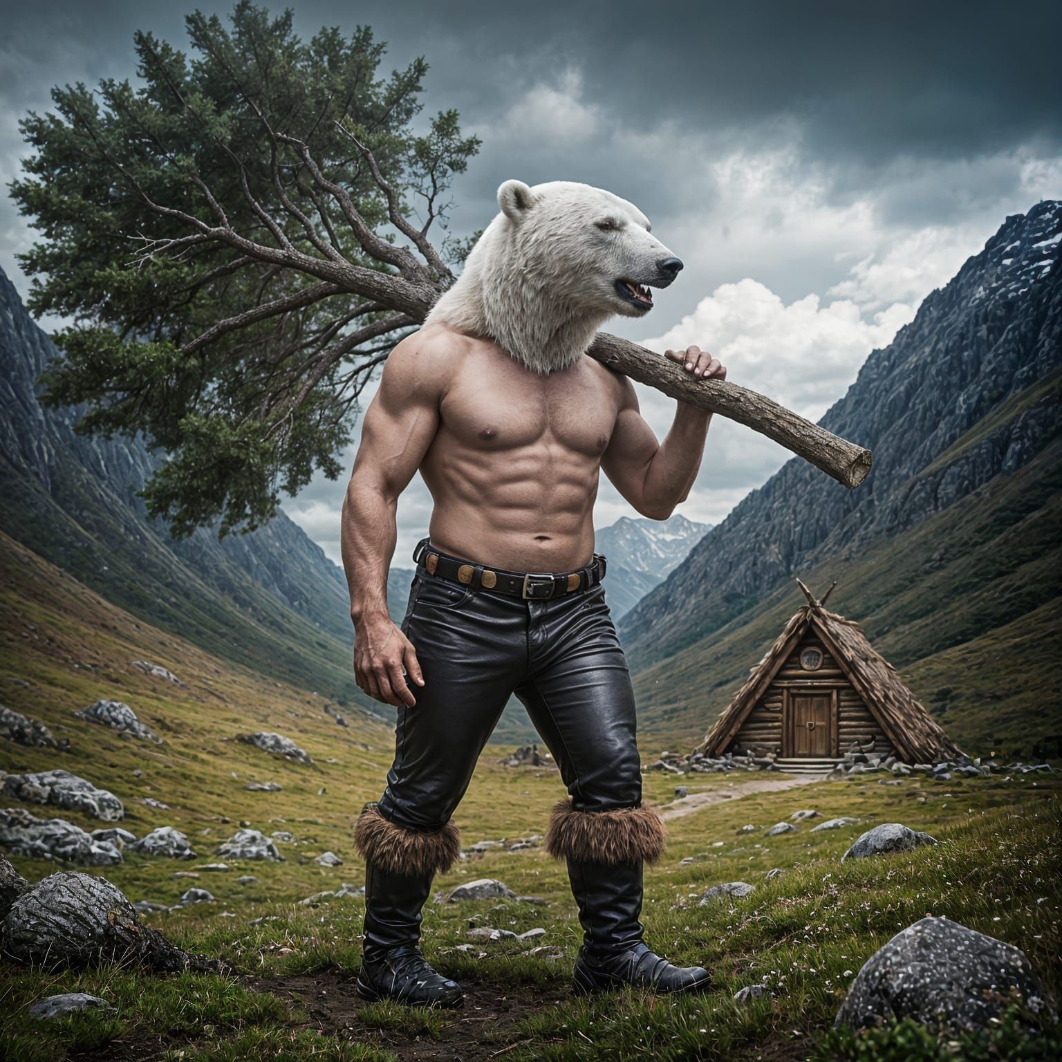 Surreal Polar Bear God Transports Oak Tree to Mountainside H...