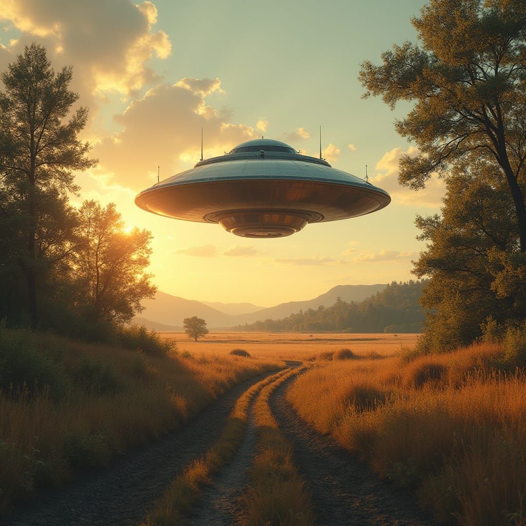 UFO Descends into Rural Landscape
