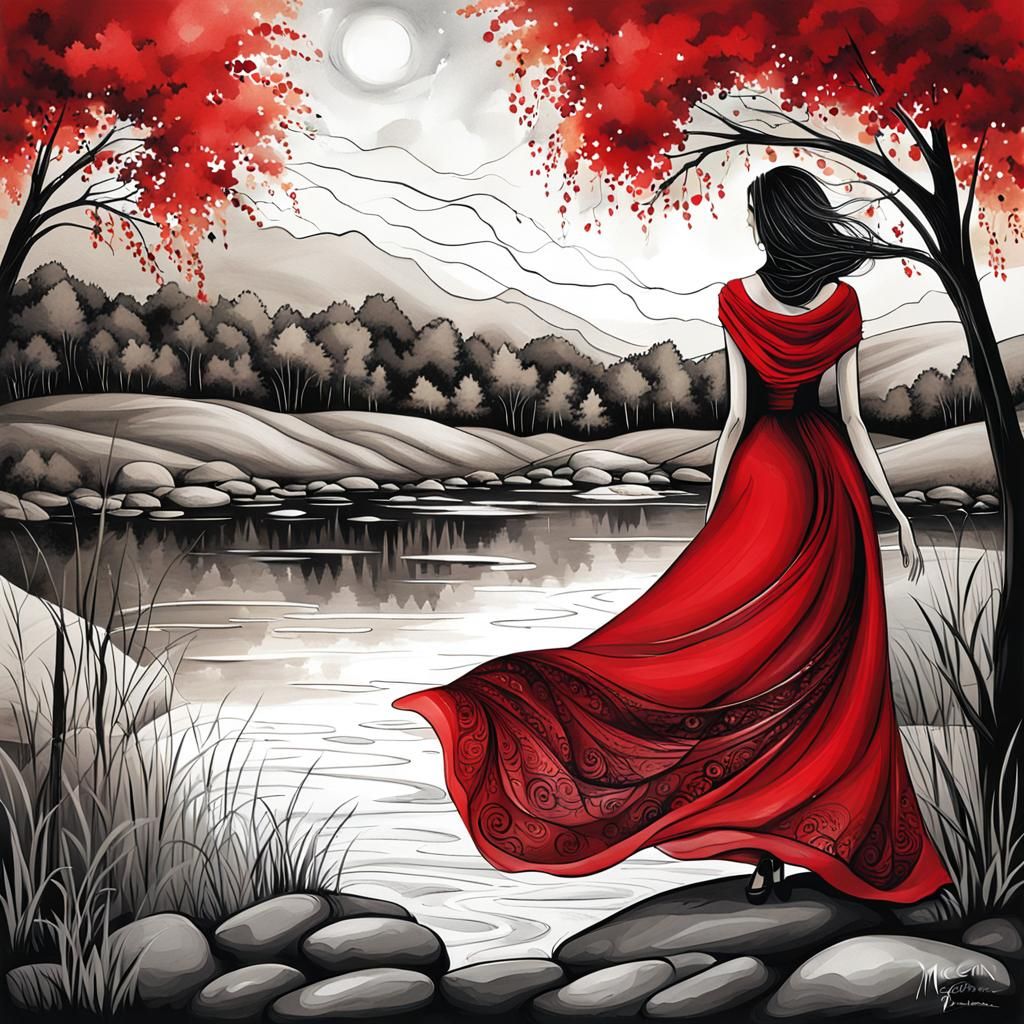 Woman in Red Dress by Riverbank Illustration
