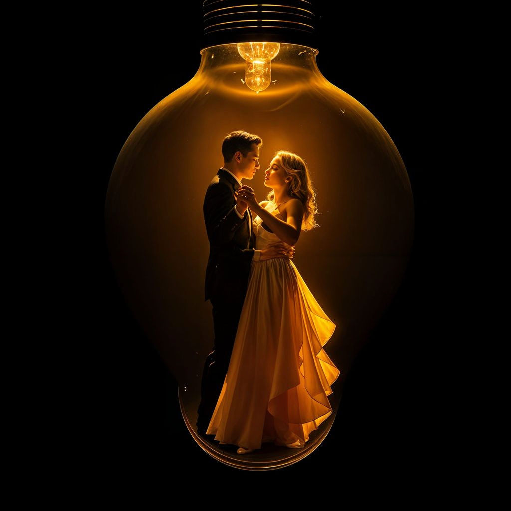 Romantic Ballroom Dance in an Illuminated Lightbulb