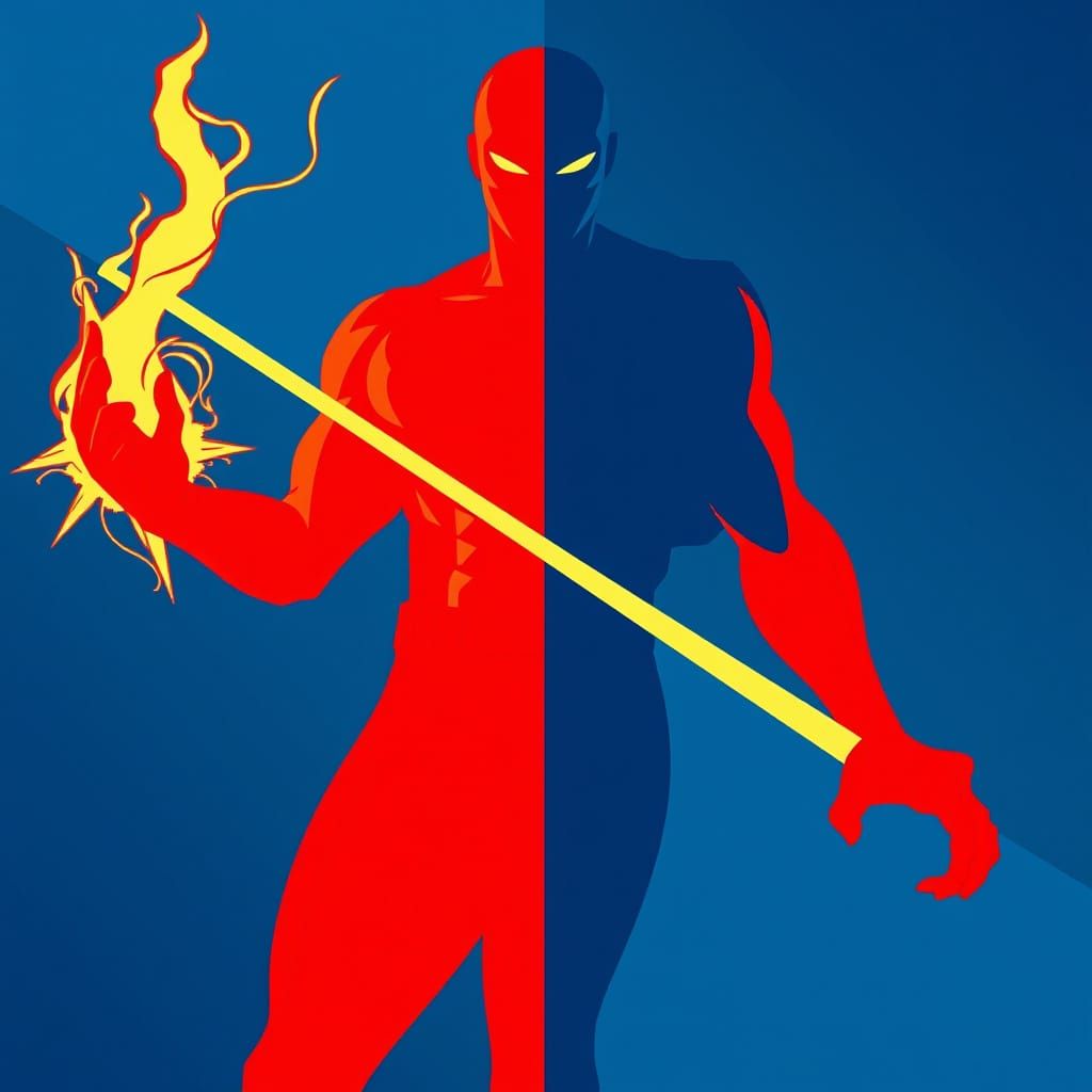 Heroic Red vs Dark Blue in Pop Art Style