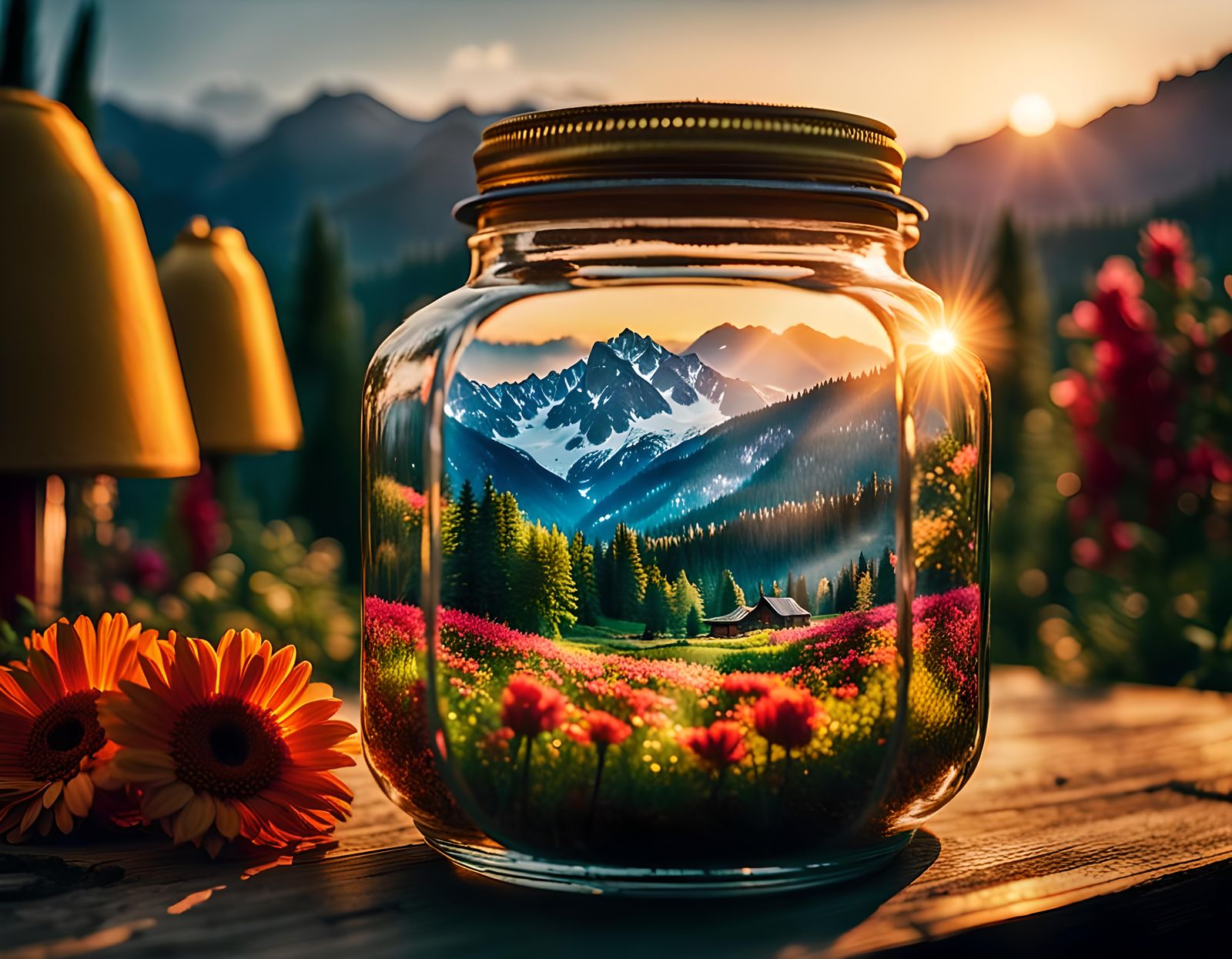 Miniature Kashmir Valley in Glass Jar: Cinematic Film Still