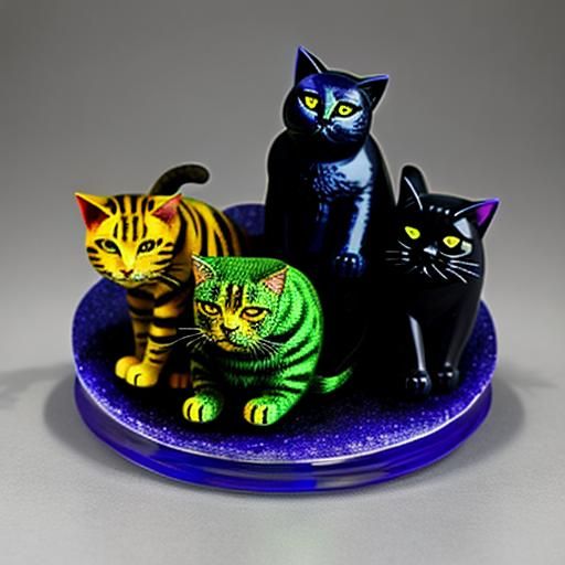 Enameled Glass Cats Figurine in Chagall Rothko Style