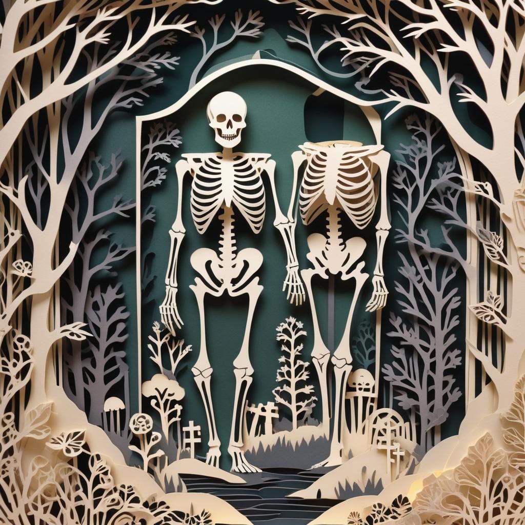 Surreal Paper Cut Scene in Art Deco Style