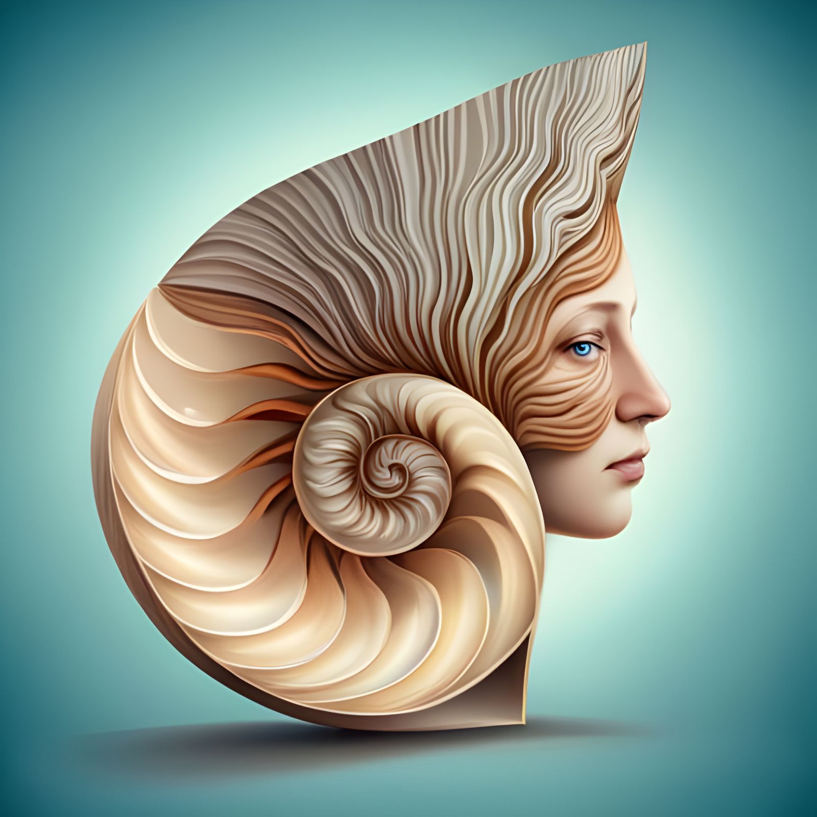 Nautilus Shell Archimedes Spiral with Face