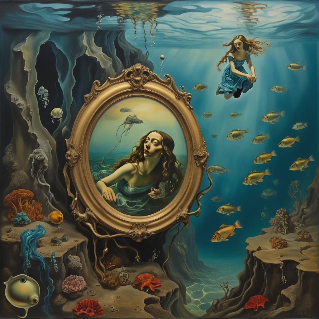 Surreal Underwater Art in Pre-Raphaelite Style