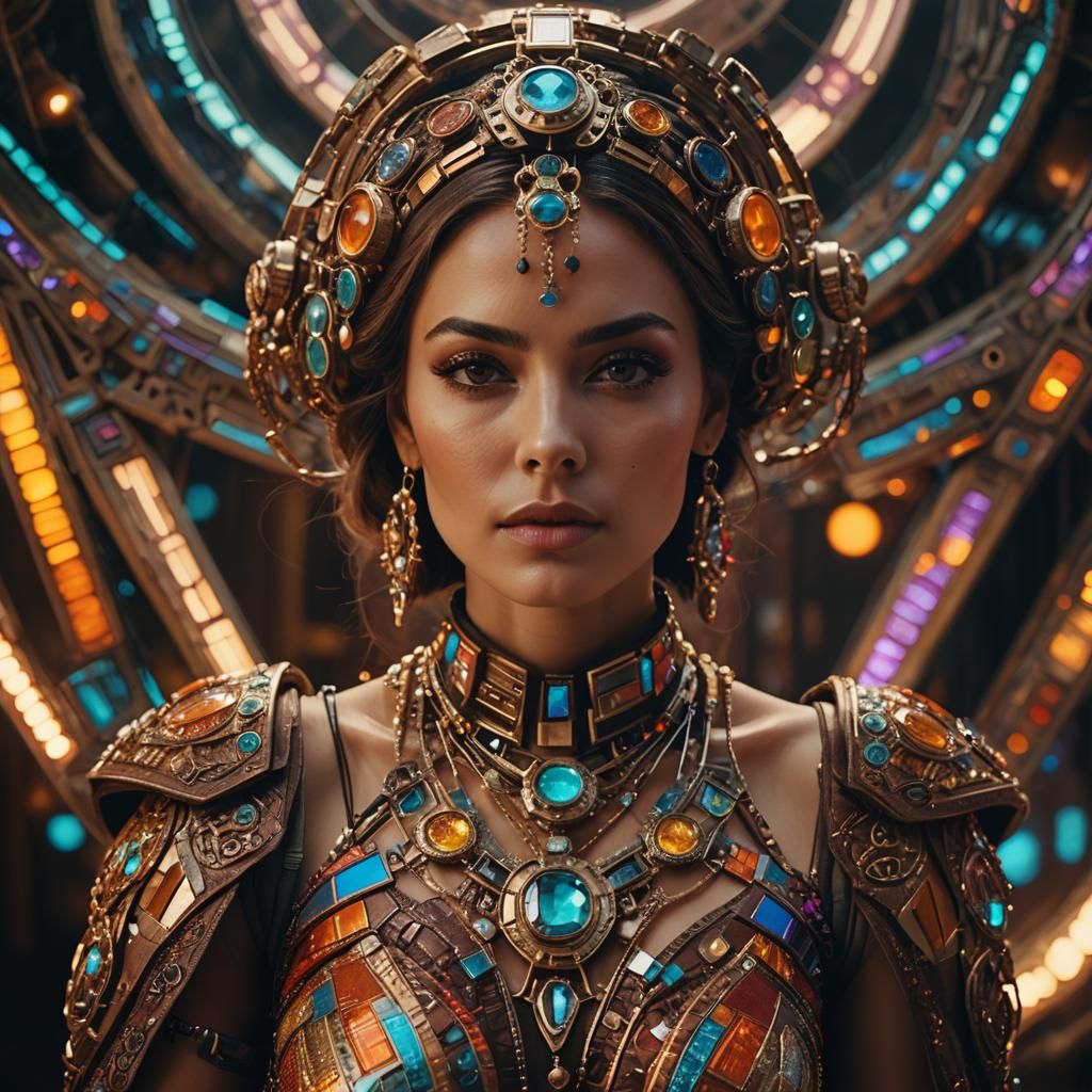 Gorgeous Woman in Futuristic Jewelry: Cinematic Portrait