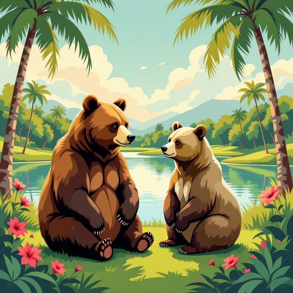 Bears at Golf Resort in Romantic Style