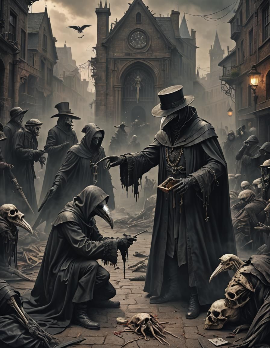 Plague Doctor Attends Dying Patient: Dark Fantasy Art