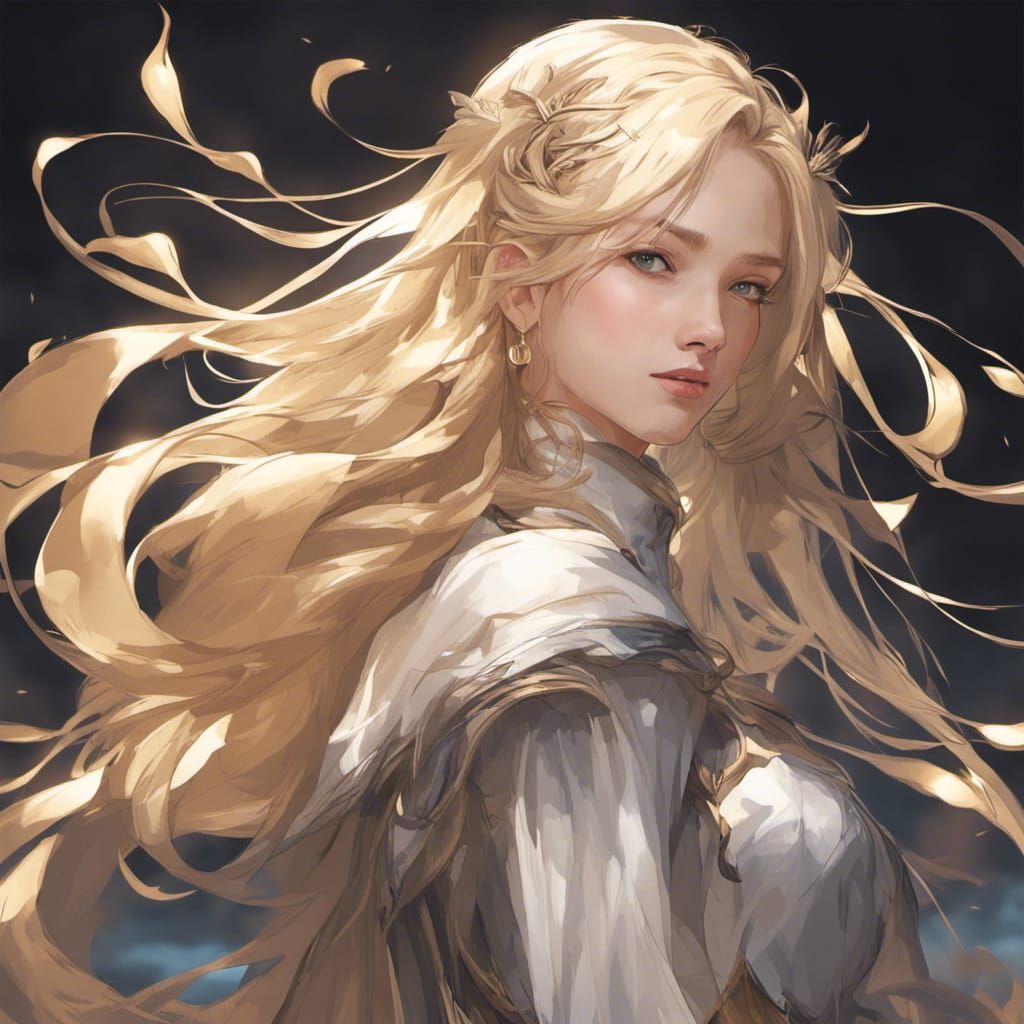 Irritated Golden-Haired Girl Portrait in Detailed Matte Styl...