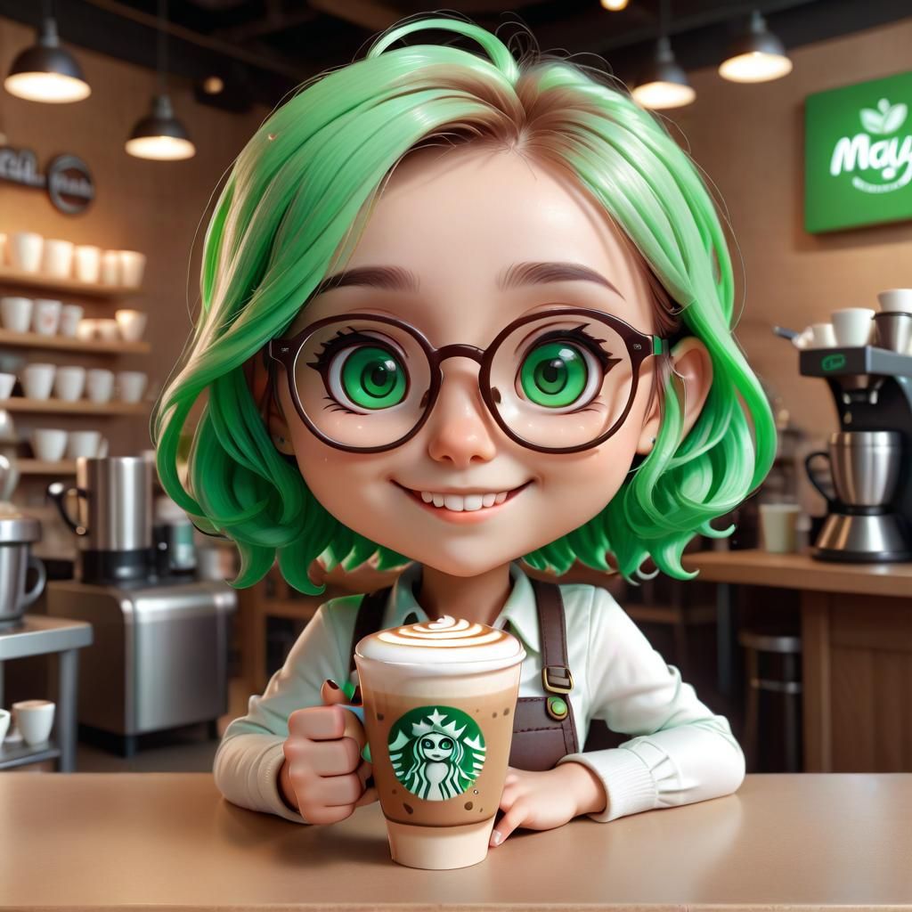 Chibi Barista with Latte: 3D Digital Art