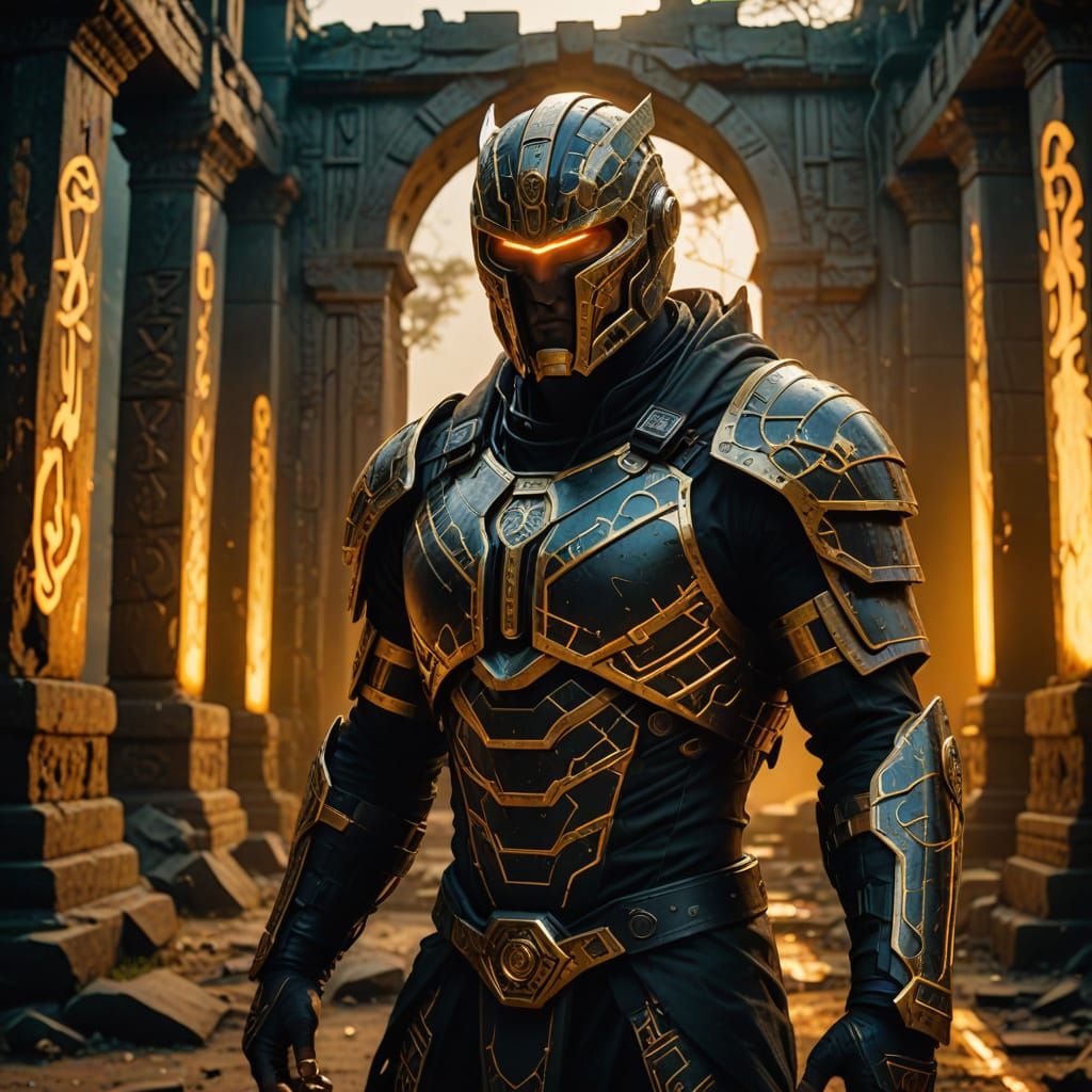 Sci-Fi Warrior in Hybrid Suit Film Still