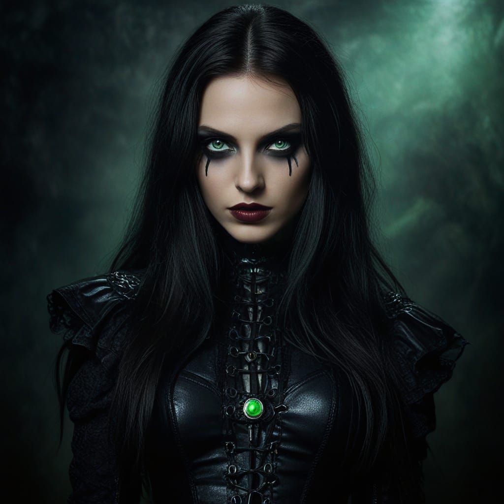 Gothic Woman with Glowing Eyes in Dark Fantasy Style