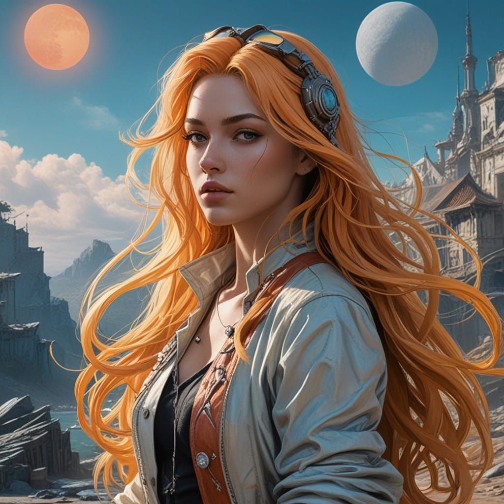 Dynamic Woman in Baroque Comic Style Illustration