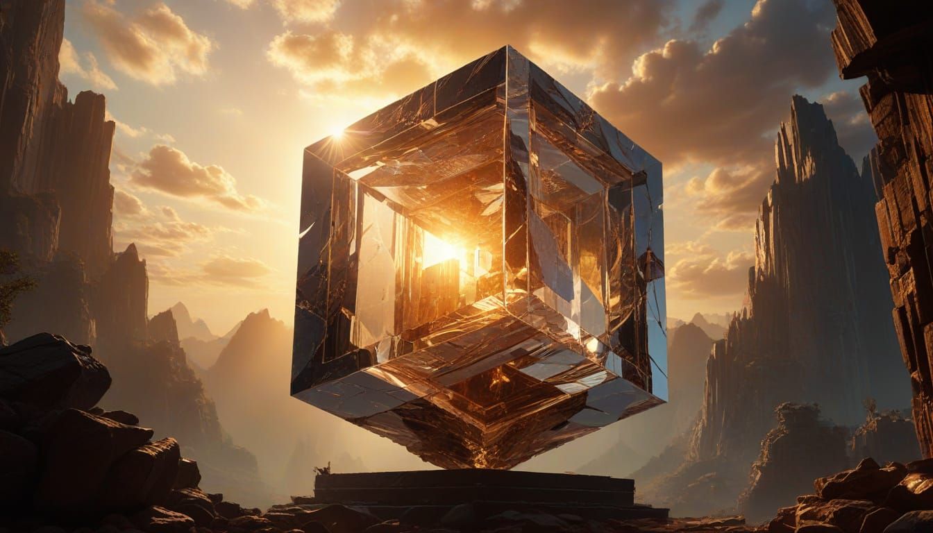 Crystal Cube in Majestic Ancient Ruin Setting