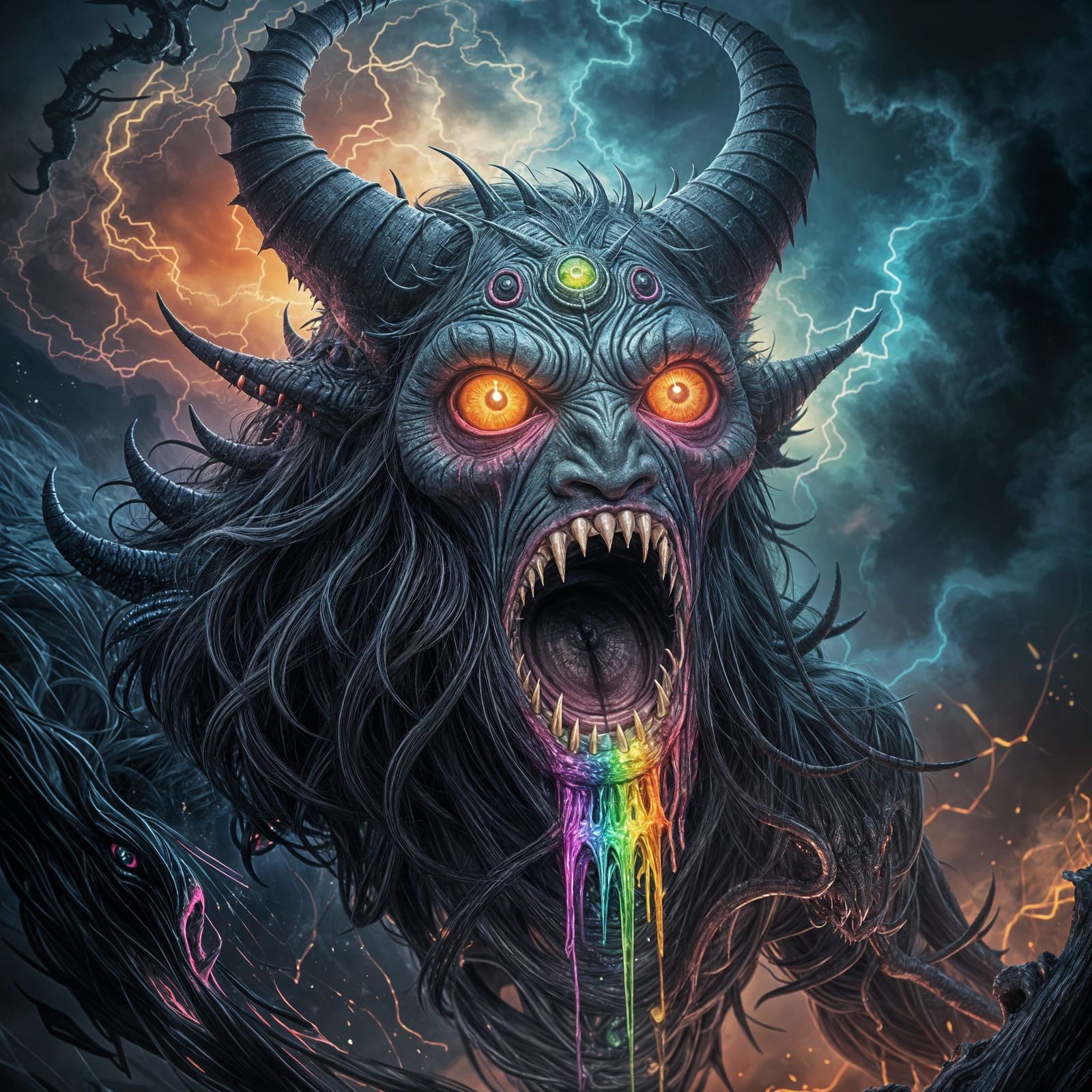 Grotesque Monster Howling Rainbow Drool in Dark Fantasy Styl...