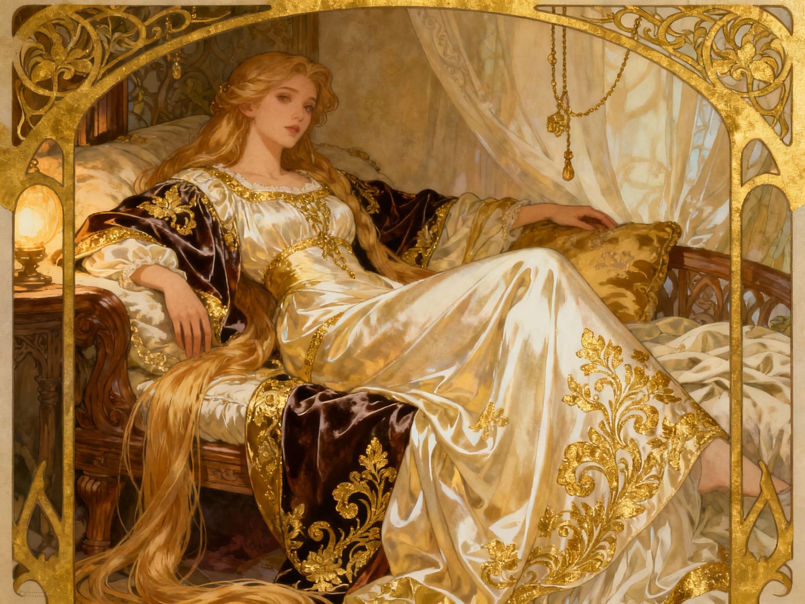 Rapunzel's Luxurious Boudoir in Art Nouveau Style