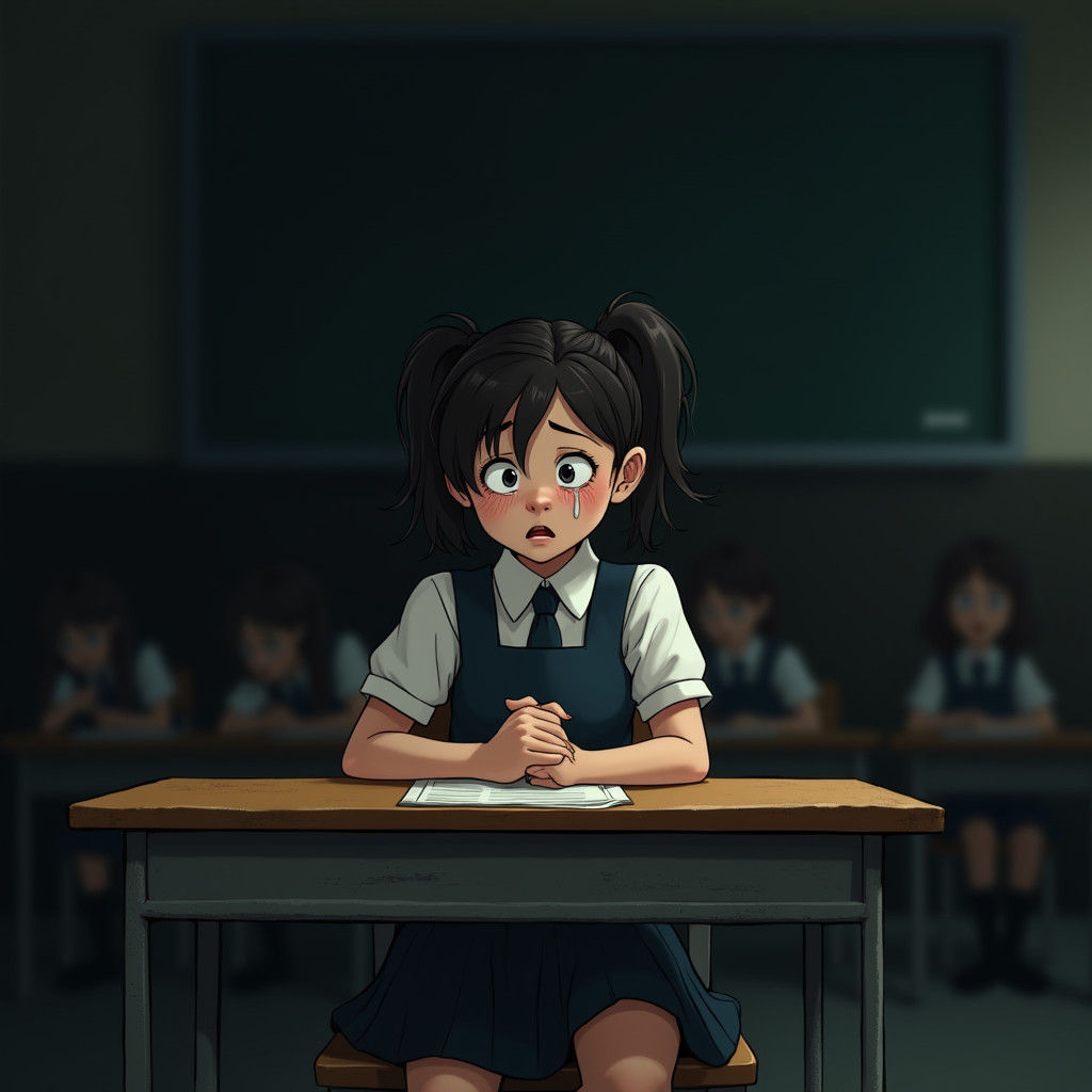 Heart-wrenching Classroom Scene of a Crying Schoolgirl