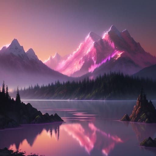 Ethereal Rose Gold Fantasy Landscape Painting