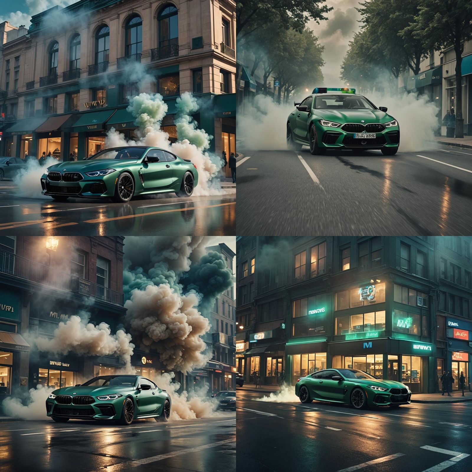 Dark Green BMW M8 Revving at L.V. Store