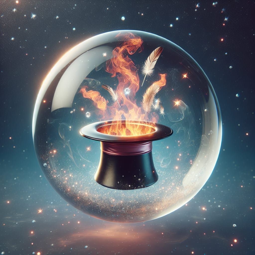 Flaming Magic Hat Floating in Space Orb