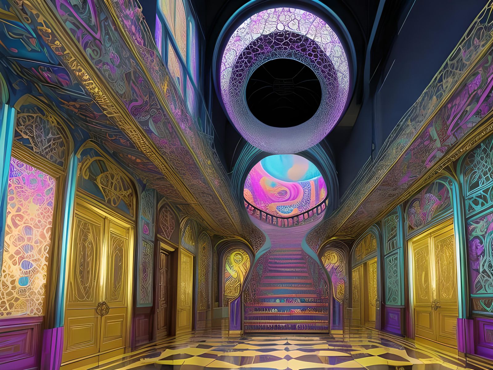 Psychedelic Mad Scientist in Optical Illusion World