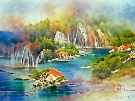 Croatian Landscape in Watercolor Style