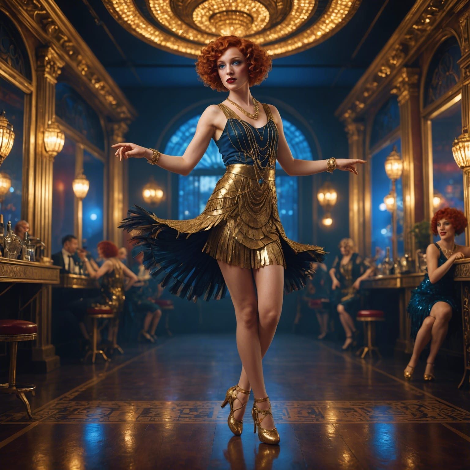 Flapper Girl Dancing in 1920s Club, Detailed Painting