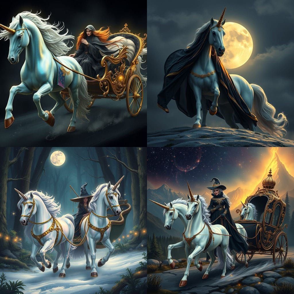 Mystical Fantasy Scene with Black and Gold Costumed Sorceres...