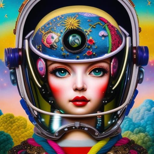 Fashion Astronaut with Colorful Helmet in Rococo Style