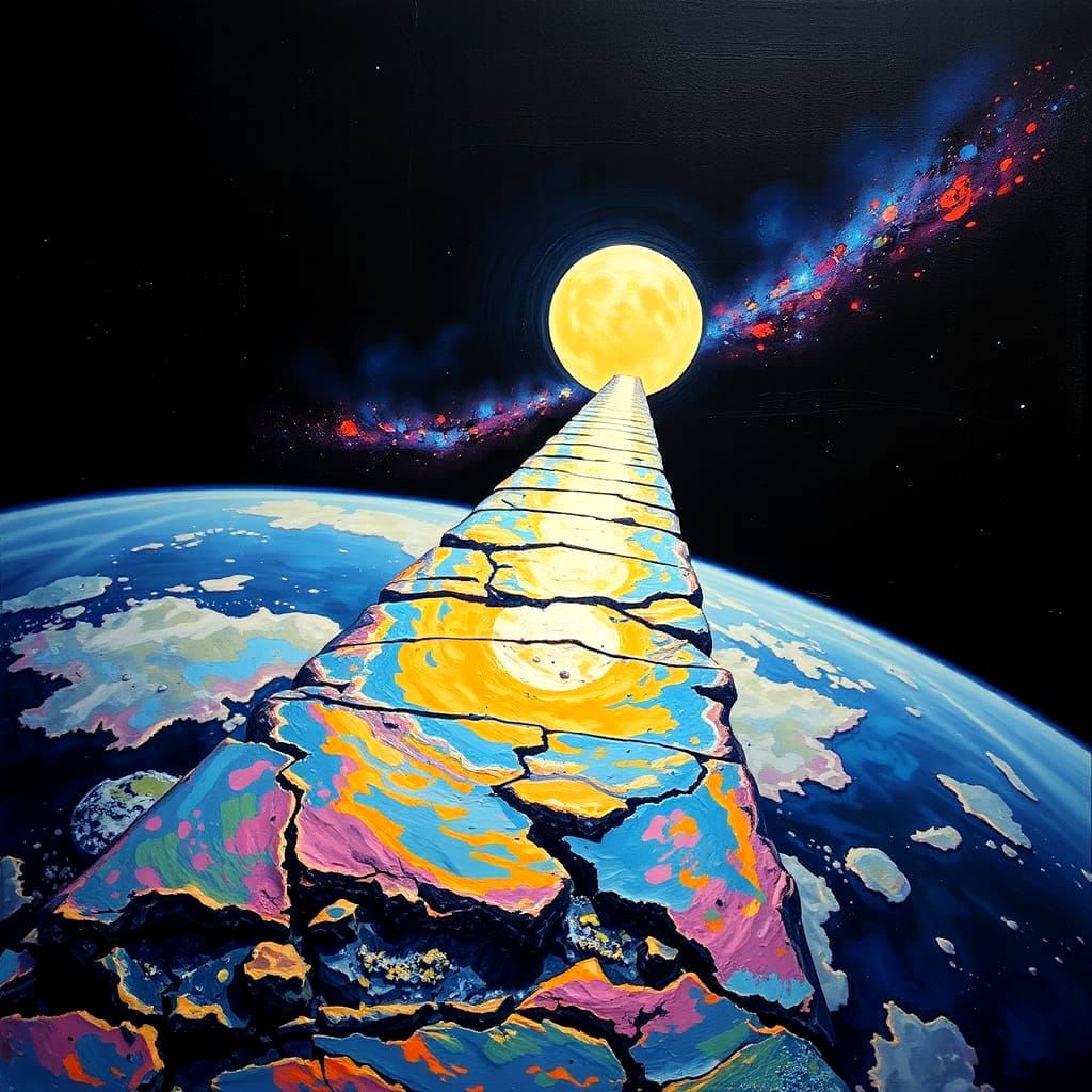 Surreal Impasto Painting of Celestial Bridge Connecting Eart...