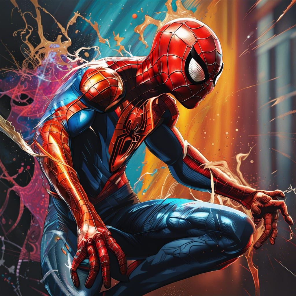 Hyperrealistic Spiderman Splash Art: Detailed Rendering