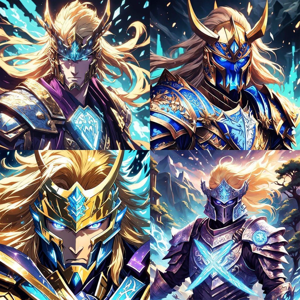 Anime Paladin with Glowing Runes and Gold Trim