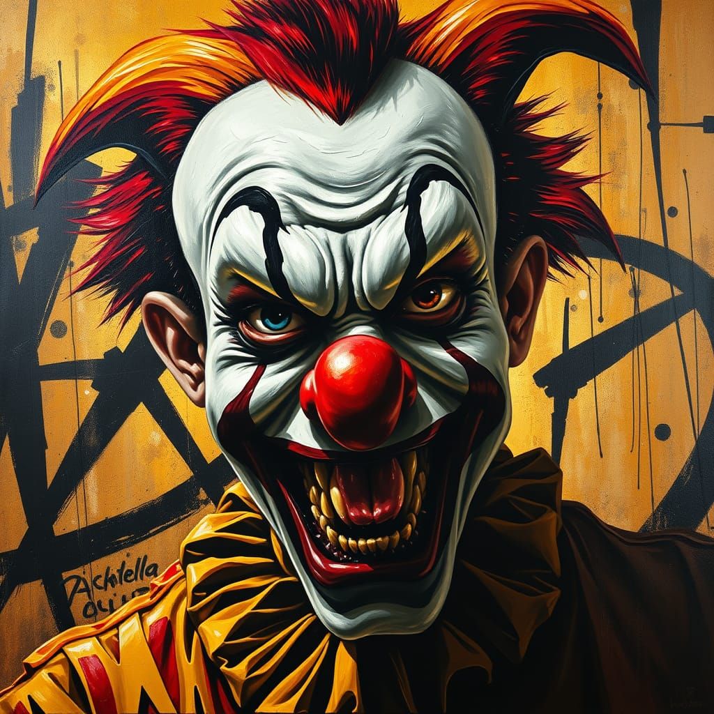 Rebellious Punk Clown Portrait in Bold, Expressive Brushstro...