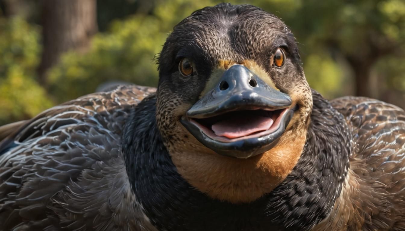 Man Panicked by Ducks in Park: Photorealistic Image