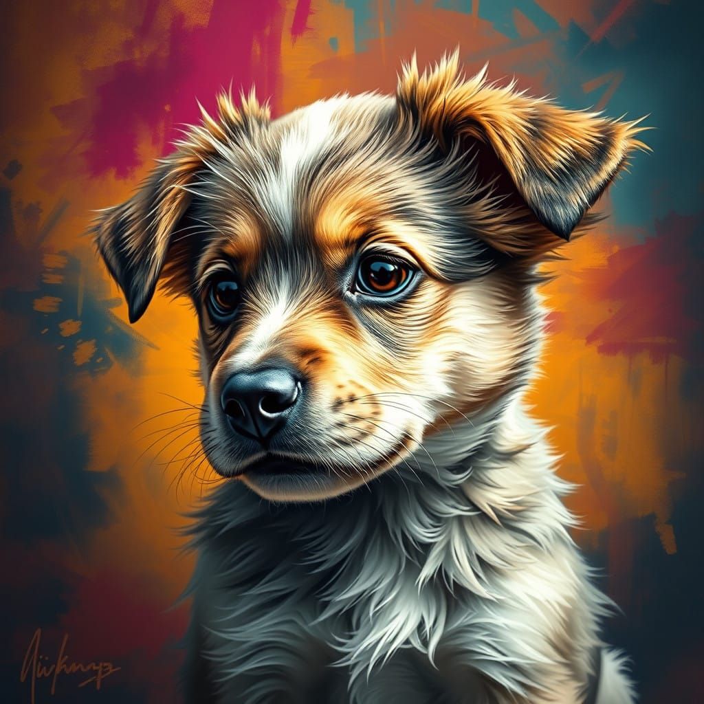 Vibrant Puppy Portrait in Bold Brushstrokes