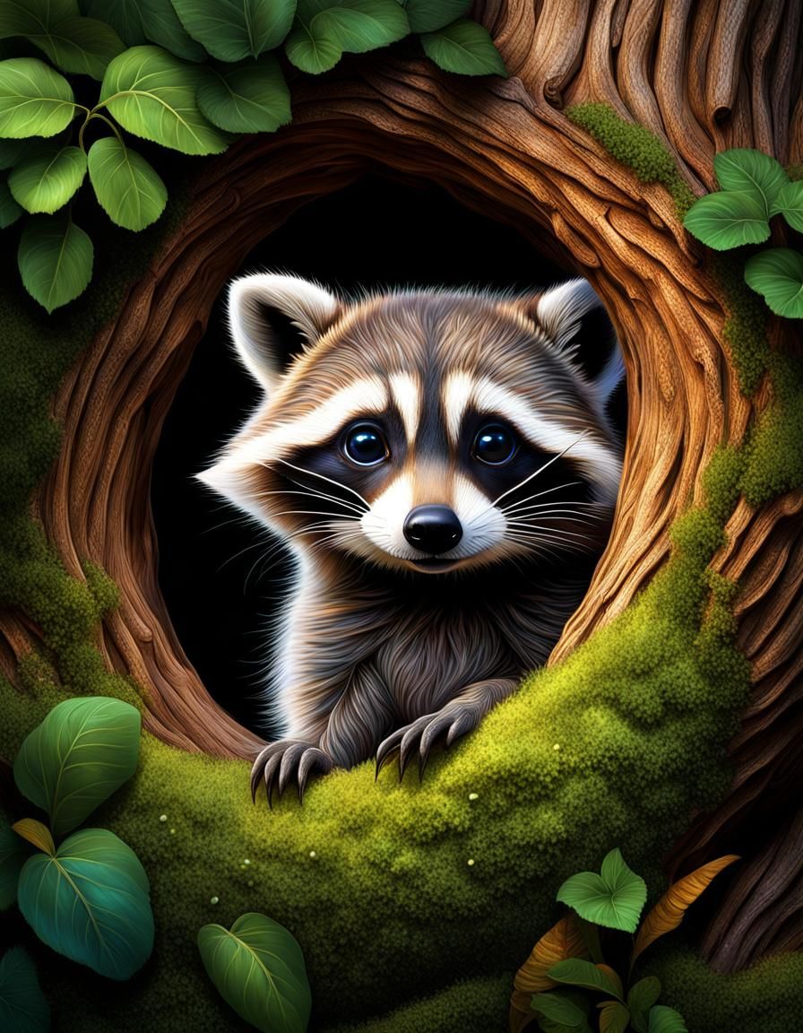 Whimsical Chibi Raccoon Portrait in Digital Art