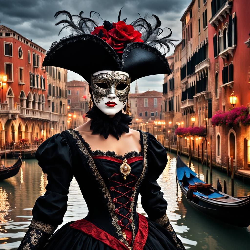 Venetian Masks in Carnival, Dark Fantasy Concept Art