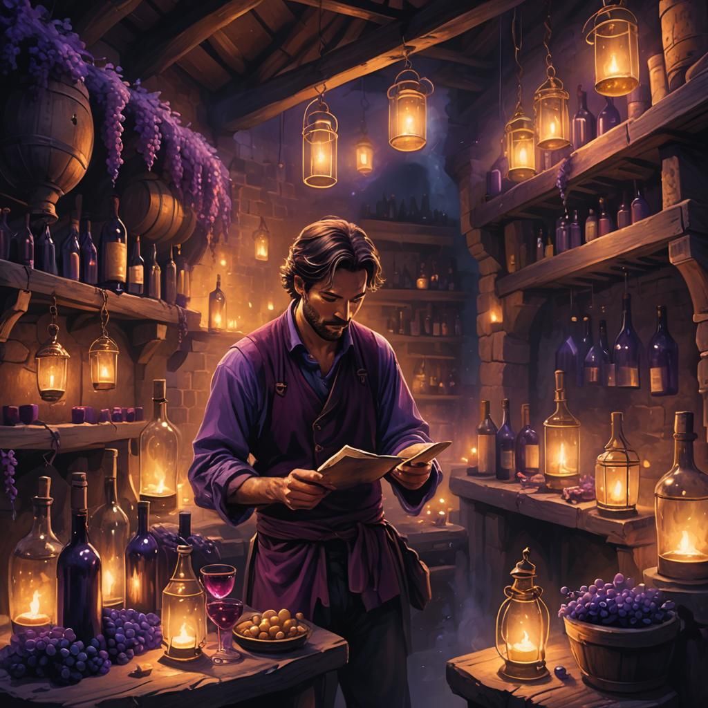 Mystical Cellar: Man Making Purple Wine