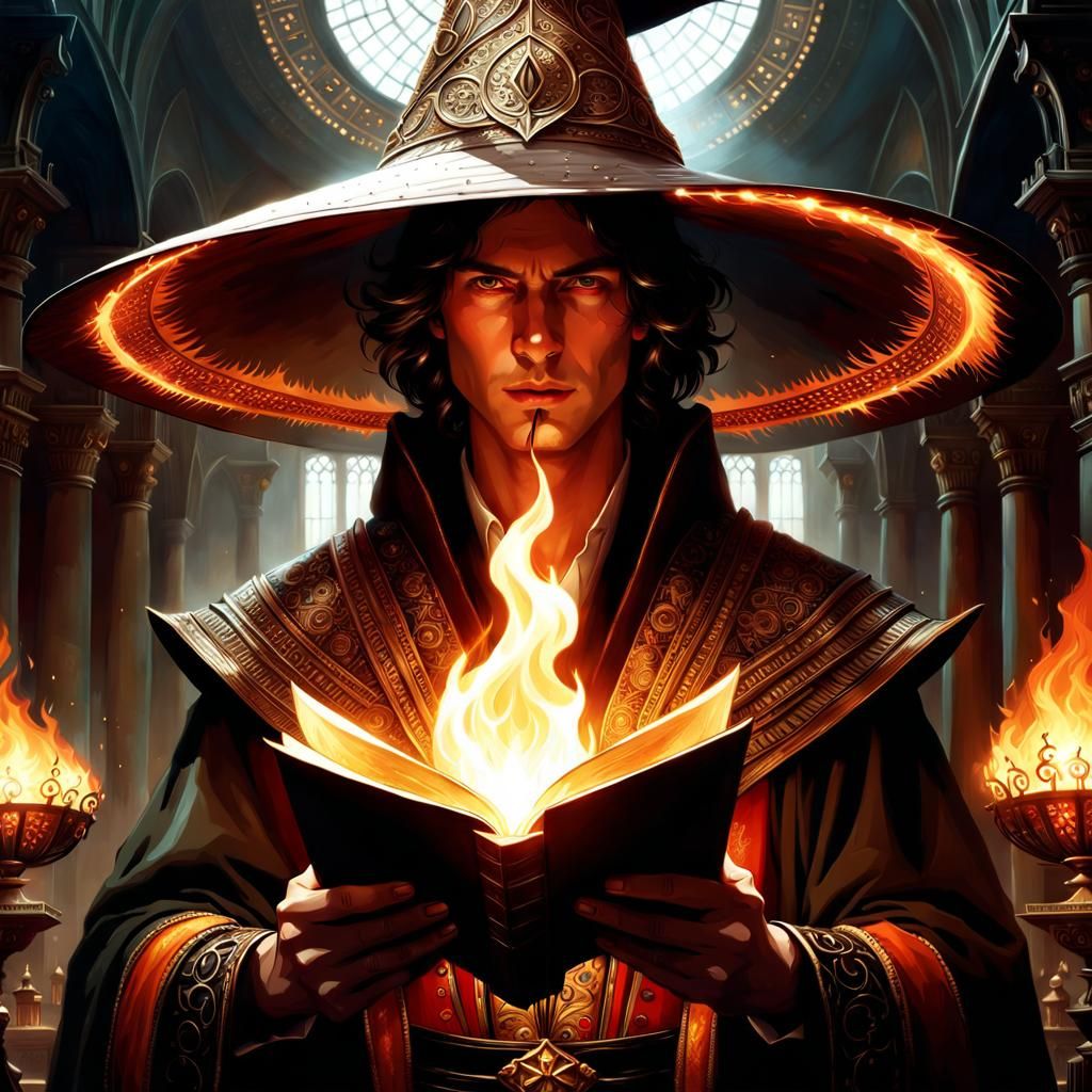Young Wizard Holding Flaming Poem, 3D Digital Art