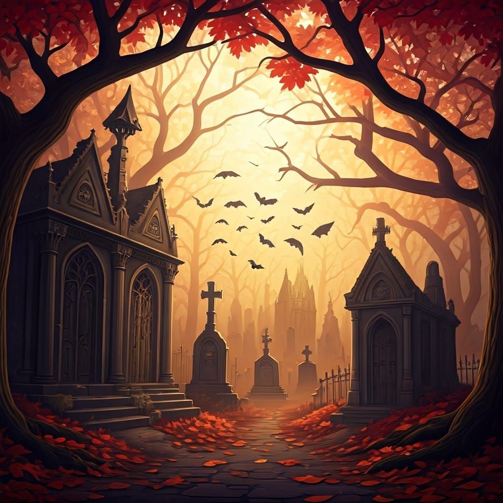 Ethereal Graveyard Scene in Gothic Style