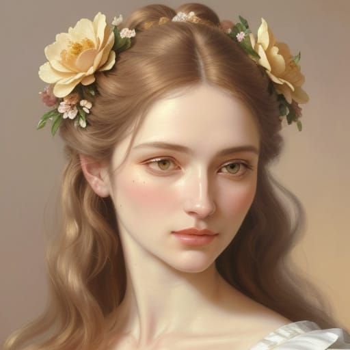 Baroque Woman with Flowers: Oil Painting Portrait
