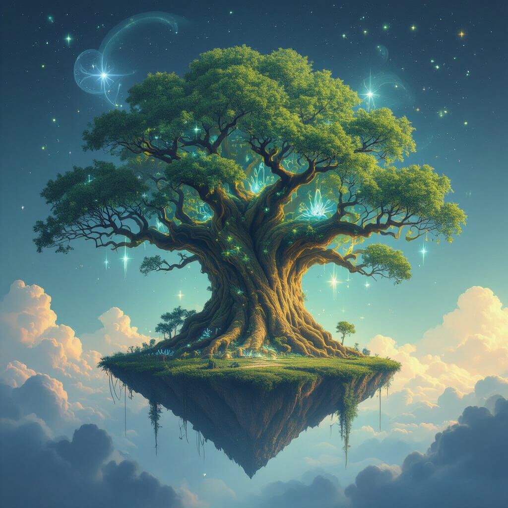 Bioluminescent Tree on Floating Island