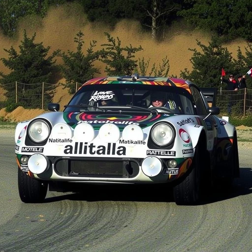 Rally Car Speeds Through Vibrant Street Art Landscape