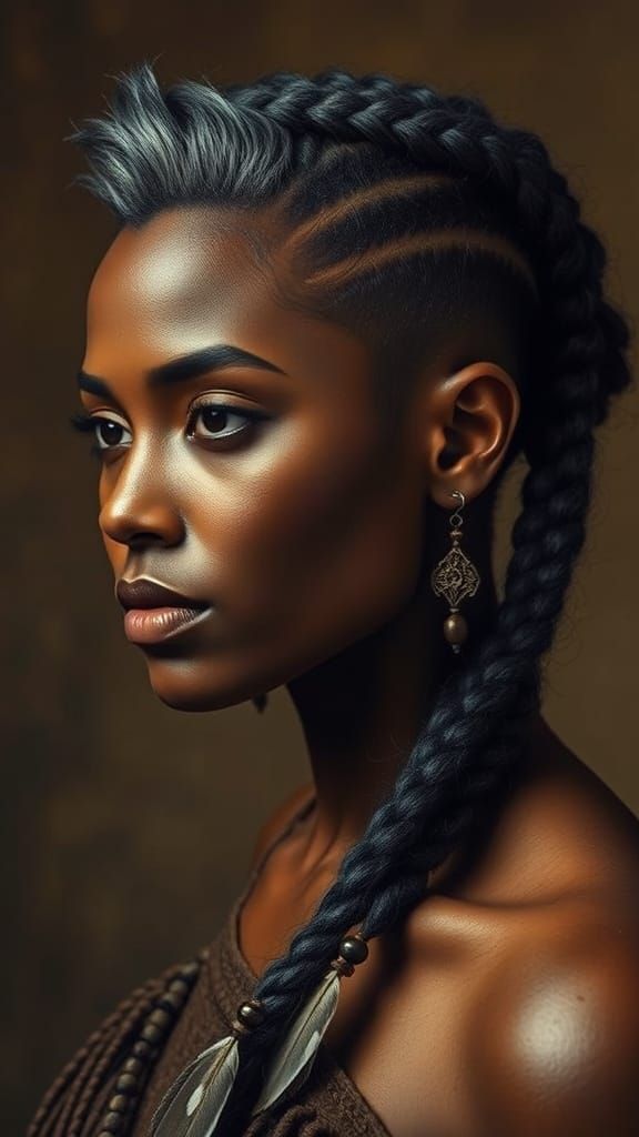Woman with Undercut and Earthy Braids in Warm, Muted Lightin...
