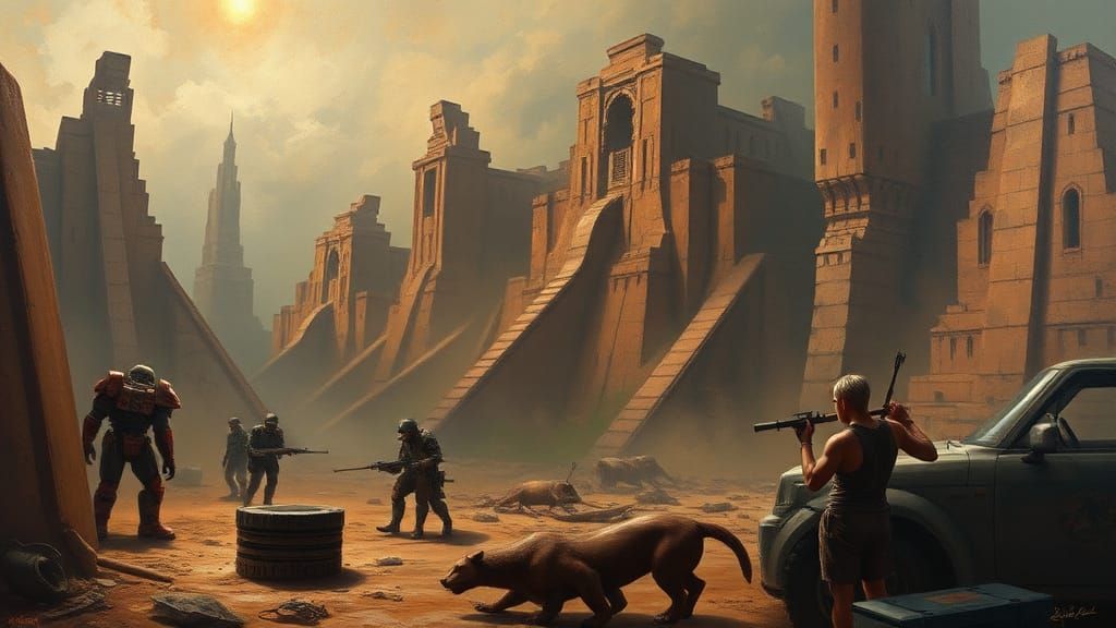Surreal Sci-Fi Historical Scene in Oil Painting Style